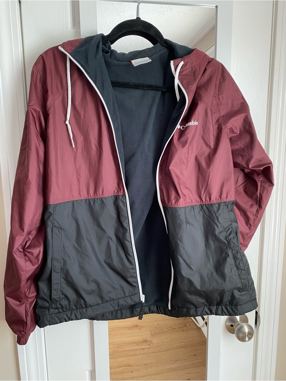 Columbia Maroon and Black Hooded Windbreaker Jacket
